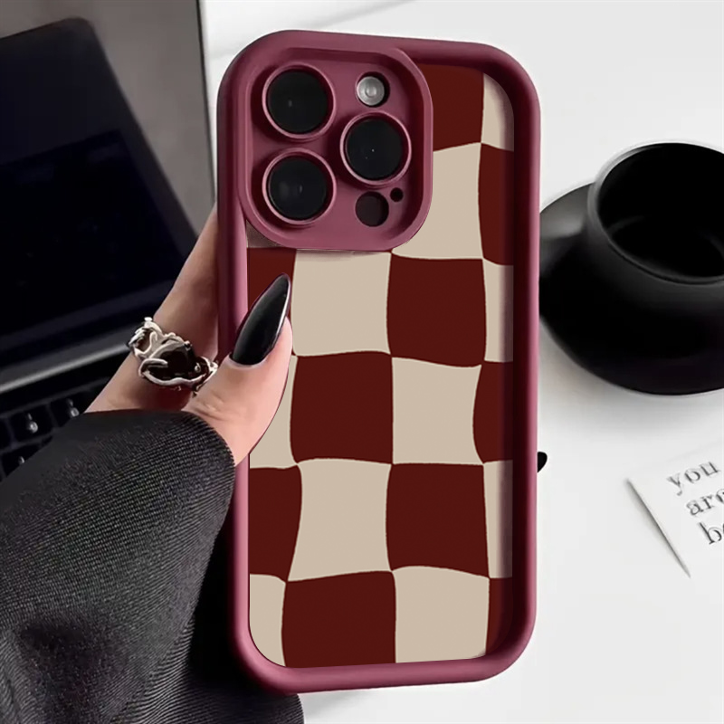 Wine & Beer Packages - Wine Red Deform Grid Pattern Phone