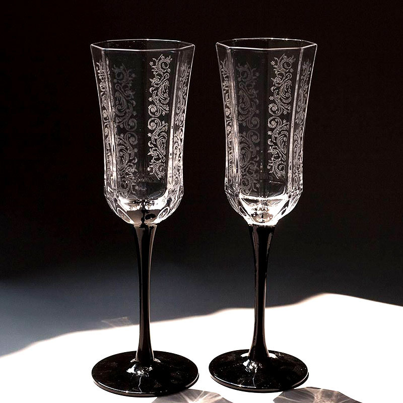 Wine Glass Set Crystal - French Vintage Champagne Glass Black Swan